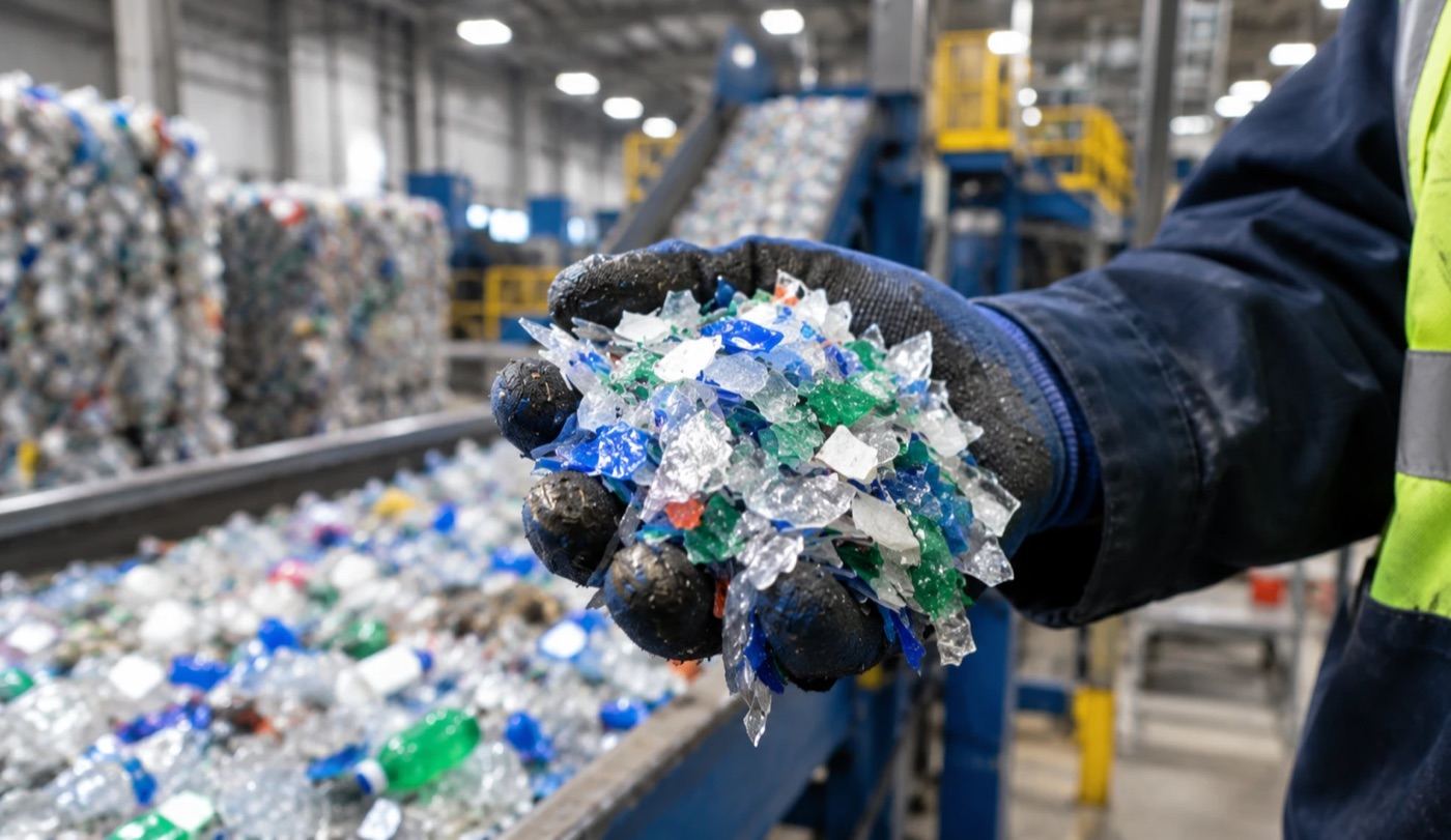 Recovered polypropylene flakes from a recycling facility